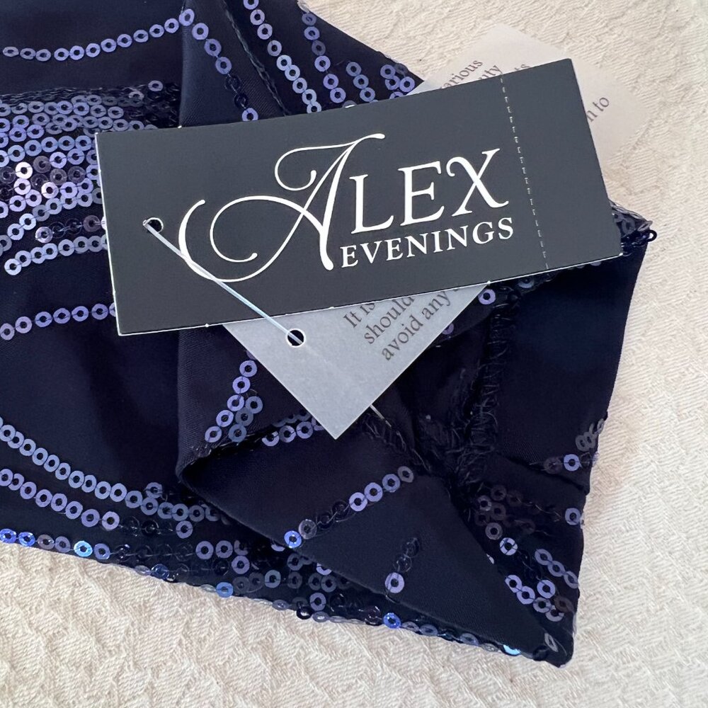 NWT ALEX EVENINGS Navy Blue Sequined A-ine Midi Petite Dress & Jacket - Size 12P - Picture 8 of 14